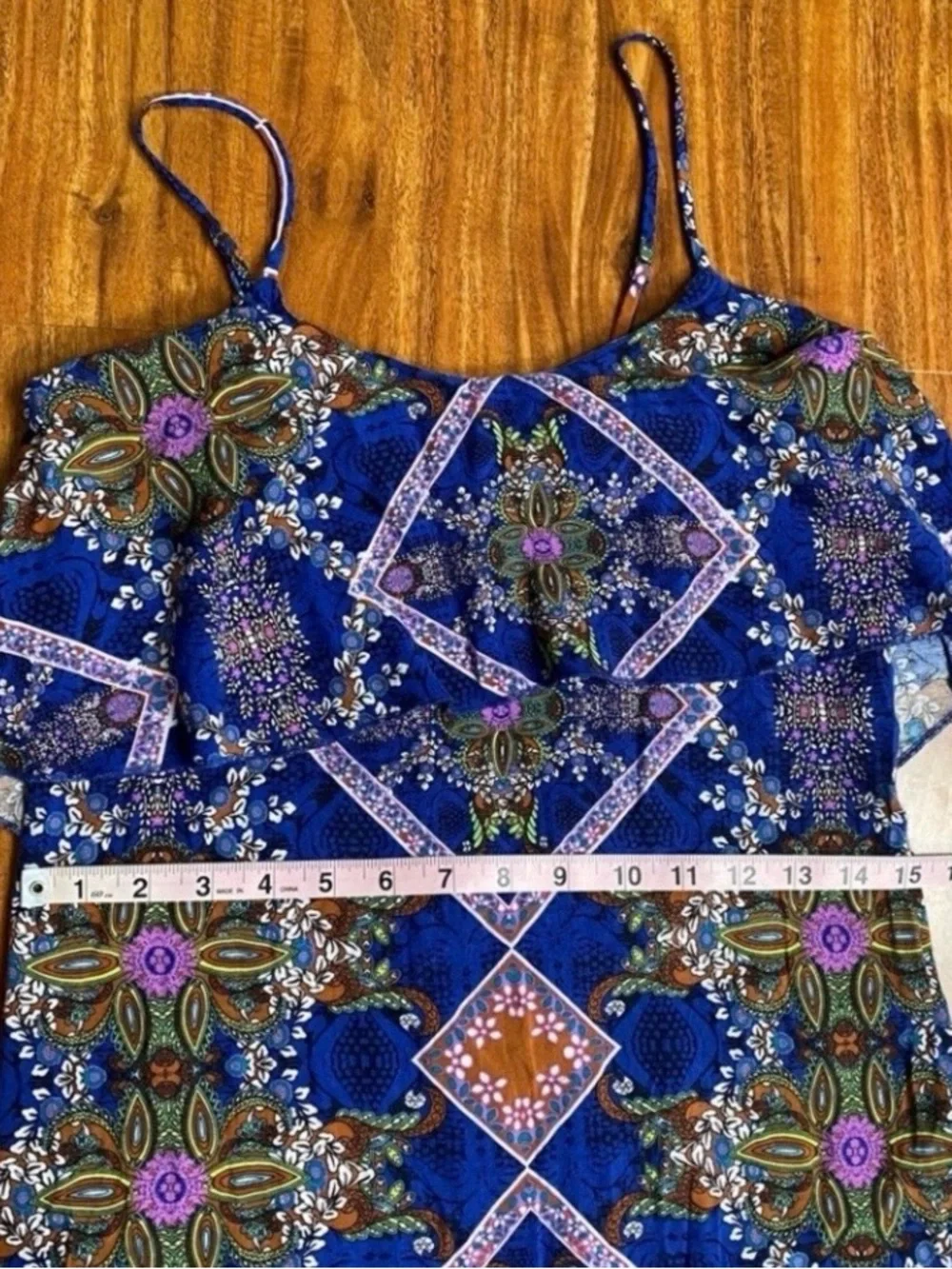 3/$25 Xhilaration Junior Blue Paisley Maxi Dress Size Small Boho Hippie Vacation - Picture 13 of 14